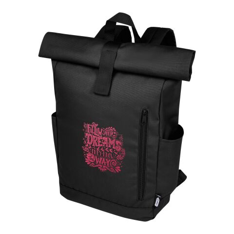 Werbeartikel Byron 15,6" GRS Recycled PET Roll-Top Rucksack 18 L | schwarz | mit Logo bedrucken