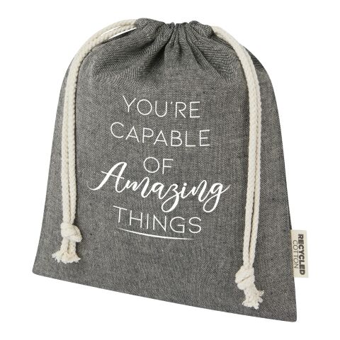 48h Express-Druck Werbeartikel Pheebs 150 g/m² GRS Geschenkbeutel aus Recyclingbaumwolle mittel 1,5 l – heather schwarz – mit Logo bedruckt