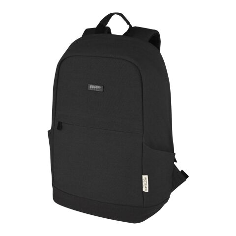 Werbeartikel Joey 15,6 Zoll Anti-Diebstahl Laptop-Rucksack aus GRS-recyceltem Canvas – schwarz – mit Logo bedruckt