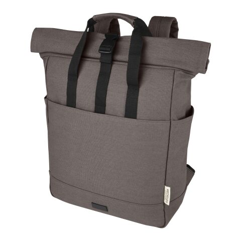 Werbeartikel Joey 15" GRS Rolltop Laptop-Rucksack aus recyceltem Canvas 15 L | grau | mit Logo bedrucken