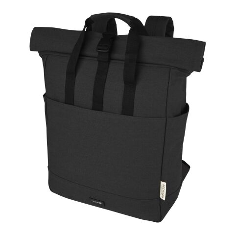 Werbeartikel Joey 15" GRS Rolltop Laptop-Rucksack aus recyceltem Canvas 15 L | schwarz | mit Logo bedrucken