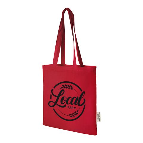 48h Express-Druck Werbeartikel Madras 140 g/m²Baumwoll Tragetasche aus recycelter Baumwolle, 7L – rot – mit Logo bedruckt