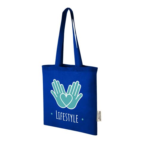 48h Express-Druck Nachhaltiger Werbeartikel Madras 140 g/m²Baumwoll Tragetasche aus recycelter Baumwolle, 7L – royalblau – mit Logo bedruckt