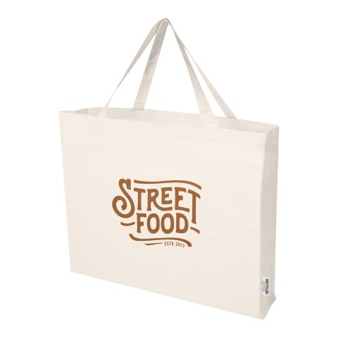 48h Express-Druck Werbeartikel Odessa 220 g/m² Baumwoll Tragetasche aus GRS recycelter Baumwolle, groß – natur – mit Logo bedruckt