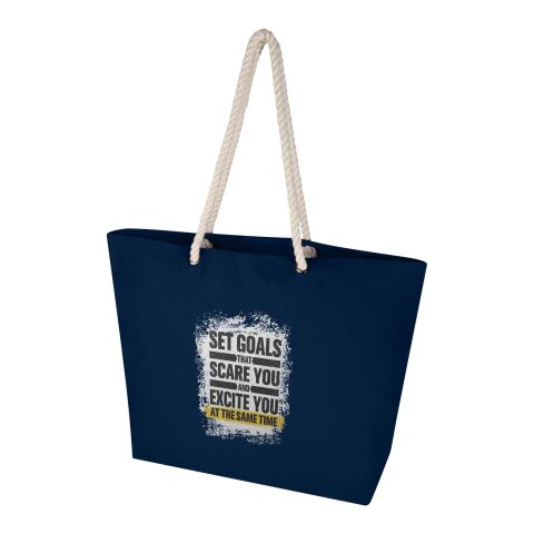 Werbeartikel Florida 270 g/m² Strandtragetasche aus recyceltem GRS-Material – navy – mit Logo bedruckt