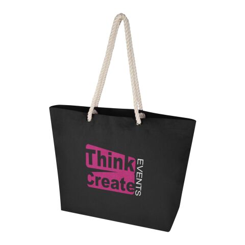 Werbeartikel Florida 270 g/m² Strandtragetasche aus recyceltem GRS-Material – schwarz – mit Logo bedruckt