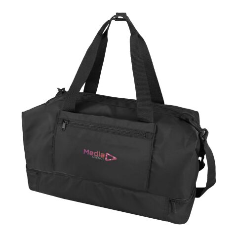 Werbeartikel Trip Aware recycelte Reisetasche 42 L – schwarz – mit Logo bedruckt