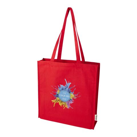 Werbeartikel Odisha 180 g/m² OCS Bio Tragetasche mit Seitenfalten 14 L – rot – mit Logo bedruckt