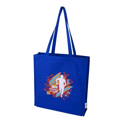 Werbeartikel Odisha 180 g/m² OCS Bio Tragetasche mit Seitenfalten 14 L – royalblau – mit Logo bedruckt