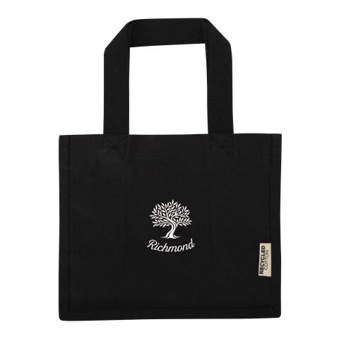 Werbeartikel Odessa 9 L Mini-Tragetasche mit Bodenfalte aus 220 g/m² GRS Recyclingbaumwolle – schwarz – mit Logo bedruckt