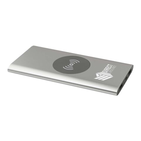 Werbeartikel Juice 8000 mAh Typ-C kabellose Powerbank aus recyceltem Aluminium – silber – mit Logo bedruckt