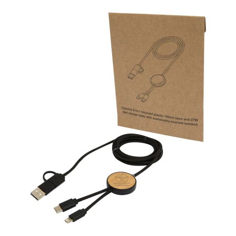 Chechia 150 cm 5-in-1 Kabel aus recyceltem Kunststoff für Datenübertragung und 27W Schnellladung mit Bambusdetails