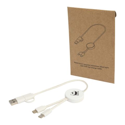 Streuartikel 5-in-1 Ladekabel Citala – weiß – mit Logo bedruckt 48h Express-Druck 30 cm recycelt 27W Schnellladung für Technik-Messen