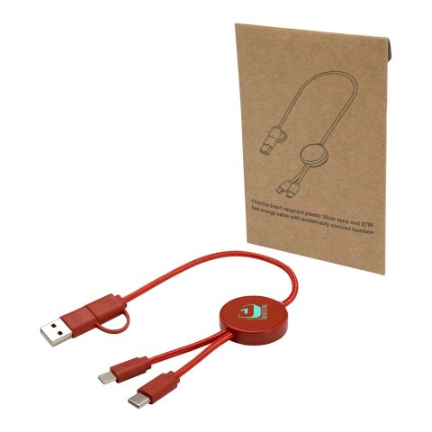 Werbeartikel Citala 30 cm 5-in-1 Kabel aus recyceltem Kunststoff für Datenübertragung und 27W Schnellladung – brick – mit Logo bedruckt