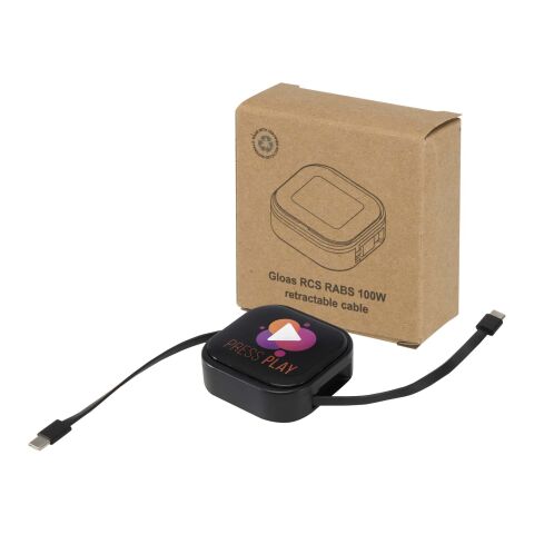 Gloas Aufrollbares 5 in 1 Kabel aus Recyclingmaterial mit Datensynchronisierung und 100 W Schnellladefunktion sowie Smartphone Toolkit Standard | schwarz | ohne Werbeanbringung | Nicht verfügbar | Nicht verfügbar