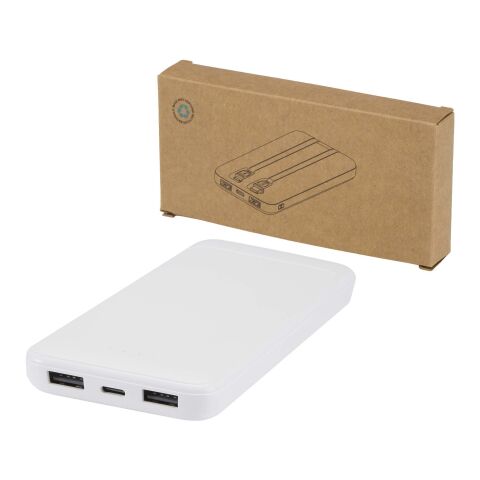 Adhil 10 W 10.000 mAh Powerbank aus recyceltem Kunststoff mit 2 integrierten Kabeln Standard | weiß | ohne Werbeanbringung | Nicht verfügbar | Nicht verfügbar