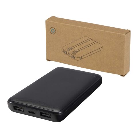 Adhil 10 W 10.000 mAh Powerbank aus recyceltem Kunststoff mit 2 integrierten Kabeln Standard | schwarz | ohne Werbeanbringung | Nicht verfügbar | Nicht verfügbar