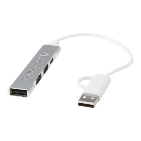 Alkaid 4 Port Hub aus recyceltem Aluminium mit USB-A- und Typ-C-Anschlüssen und zwei Eingängen Standard | silber | ohne Werbeanbringung | Nicht verfügbar | Nicht verfügbar