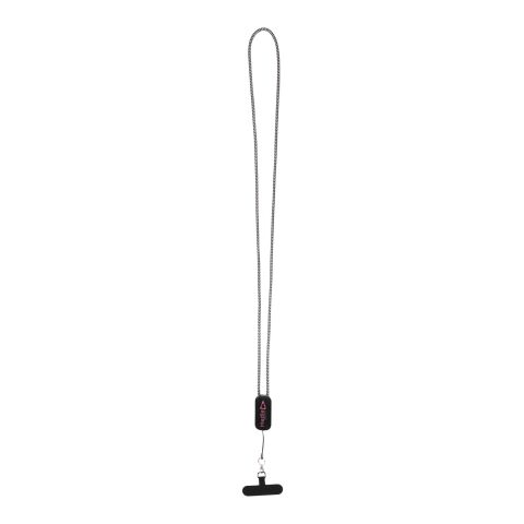 Werbeartikel Anser Smartphone Lanyard Schlüsselband 27W 5-in-1 Ladekabel USB-A/C & Lightning RPET nachhaltig – schwarz – mit Logo bedruckt