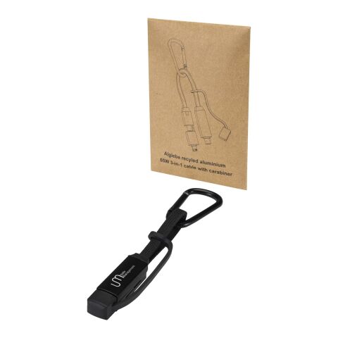 Algieba 65 W 3-in-1-Ladekabel aus recyceltem Aluminium mit Karabinerhaken schwarz