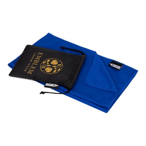 Werbeartikel Raquel Sport Kühlhandtuch im Etui aus recyceltem PET Kunststoff – royalblau – mit Logo bedruckt