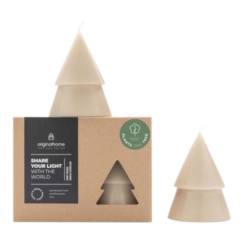 Werbeartikel Originalhome Weihnachtsbaum Kerze M, 2er Set | beige | mit Logo bedrucken