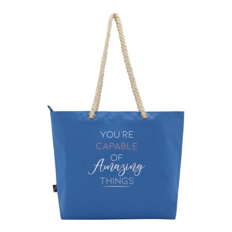 Werbeartikel Panama Strandkühltasche mit Kordelgriffen aus recyceltem GRS-Material – royalblau – mit Logo bedruckt