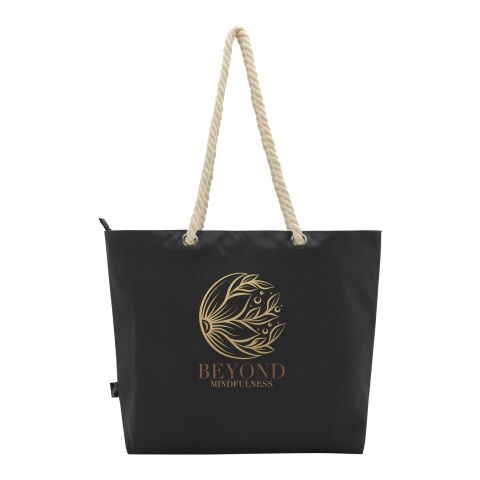 Werbeartikel Panama Strandkühltasche mit Kordelgriffen aus recyceltem GRS-Material – schwarz – mit Logo bedruckt