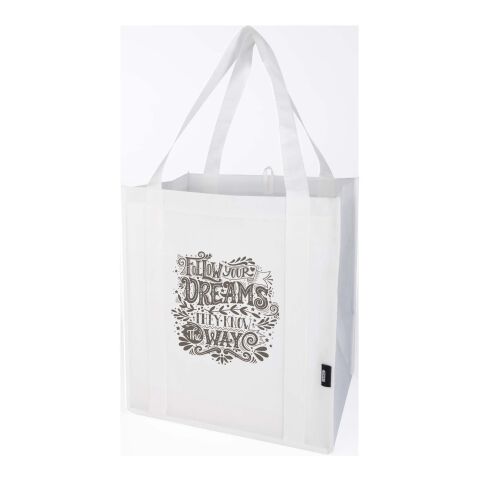 Werbeartikel Liberty Tragetasche mit hartem Boden aus recyceltem GRS Non Woven 6 L – weiß – mit Logo bedruckt