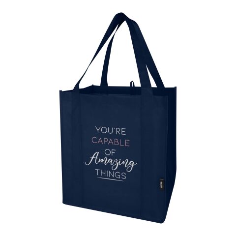 Werbeartikel Liberty Tragetasche mit hartem Boden aus recyceltem GRS Non Woven 6 L – navy – mit Logo bedruckt