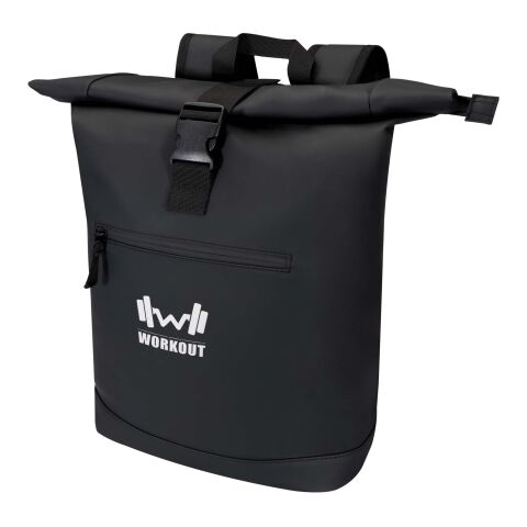 Werbeartikel Resi Plus 15" GRS-recycelter Rolltop Rucksack 18 L – schwarz – mit Logo bedruckt