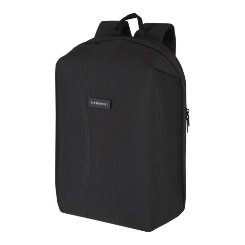 Werbeartikel Luma 15" GRS Laptop-Rucksack aus recyceltem Material mit Diebstahlschutz 10 L – schwarz – mit Logo bedruckt