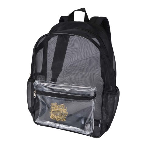 Werbeartikel Mesh 18 L Rucksack aus GRS Recyclingmaterial – schwarz – mit Logo bedruckt