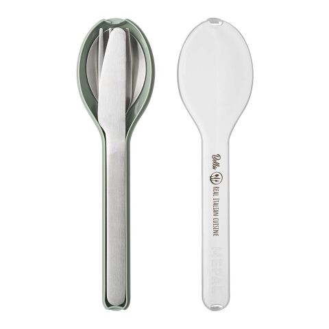 Mitarbeitergeschenk Besteckset Mepal Ellipse – salbei – mit 48h Express-Logodruck Edelstahl-Essbesteck für Messen & Events