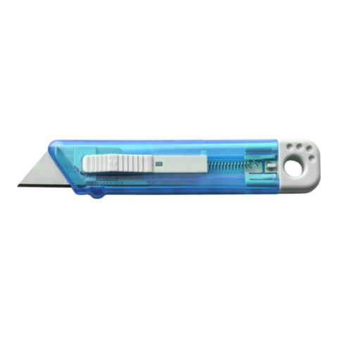 Cutter-Messer &#039;Mister&#039; mit Federkernautomatik aus Kunststoff Hellblau | ohne Werbeanbringung | Nicht verfügbar | Nicht verfügbar