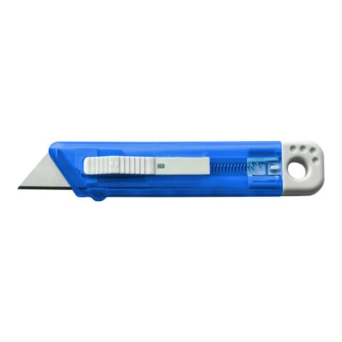 Cutter-Messer &#039;Mister&#039; mit Federkernautomatik aus Kunststoff Blau | ohne Werbeanbringung | Nicht verfügbar | Nicht verfügbar