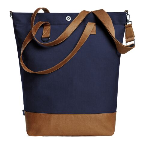 Kundengeschenk Shopper HALFAR® LIFE – marineblau-braun – mit Logodruck, modernes Design mit Metall-Accessoires für Firmenauftritt