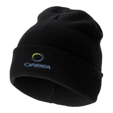 Werbeartikel Irwin Mütze – schwarz – mit Logo bedruckt