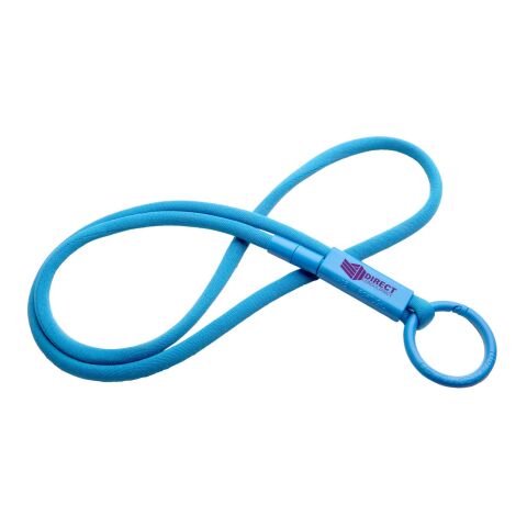 Werbeartikel Tubyard Lanyard mit Band aus recyceltem Kunststoff – himmelblau – mit Logo bedruckt