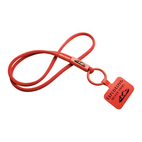 Werbeartikel Tubyard Lanyard mit Telefonhalterung und Band aus recyceltem Kunststoff – rot – mit Logo bedruckt