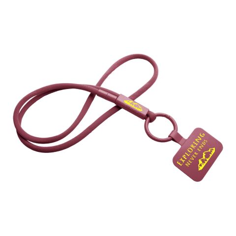 Werbeartikel Tubyard Lanyard mit Telefonhalterung und Band aus recyceltem Kunststoff – bordeaux – mit Logo bedruckt
