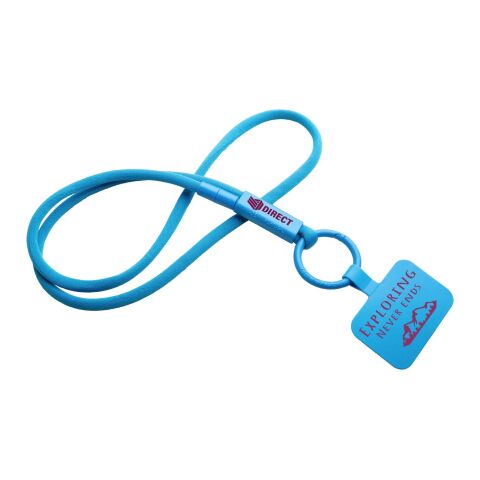 Werbeartikel Tubyard Lanyard mit Telefonhalterung und Band aus recyceltem Kunststoff – himmelblau – mit Logo bedruckt