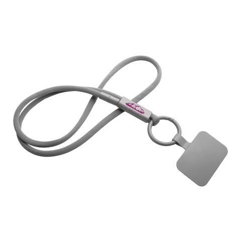 Werbeartikel Tubyard Lanyard mit Telefonhalterung und Band aus recyceltem Kunststoff – grau – mit Logo bedruckt