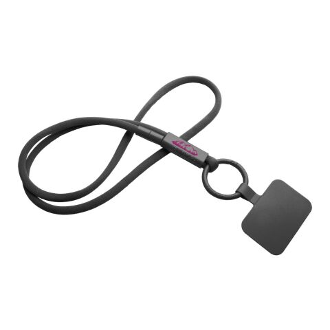 Giveaway Schlüsselband Tubyard – schwarz – nachhaltig mit Logo bedruckt Sicherheitsverschluss Telefonhalterung als Lanyard für Events