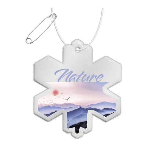 RFX™ Reflektierender PVC-Aufhänger Schneeflocke weiss | Digitaldruck | Vorderseite (Unter Der Reflektierenden Schicht) | 59 mm x 67 mm