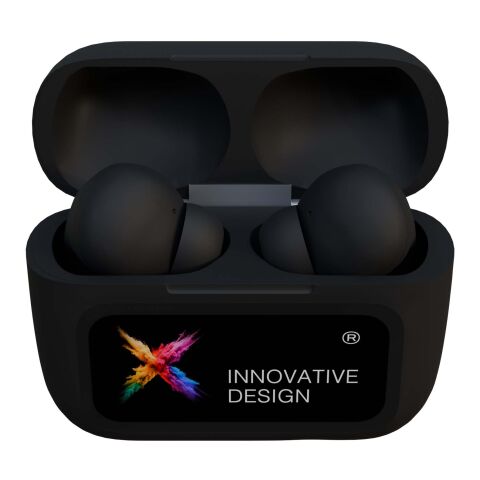 Kundengeschenk SCX.design E26 ANC-Ohrhörer – schwarz – mit Logo bedruckt Bluetooth 5.4 ANC Touchscreen-Ladegehäuse für das Mitarbeiter-Onboarding
