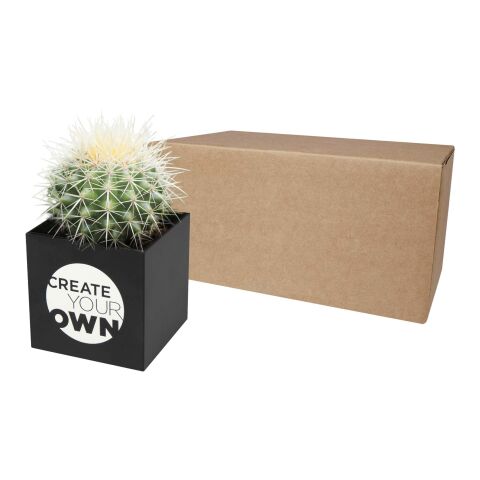 Nachhaltiger Werbeartikel Hey Pots Blumentopf aus Aluminium, Kaktus – schwarz – mit Logo bedruckt