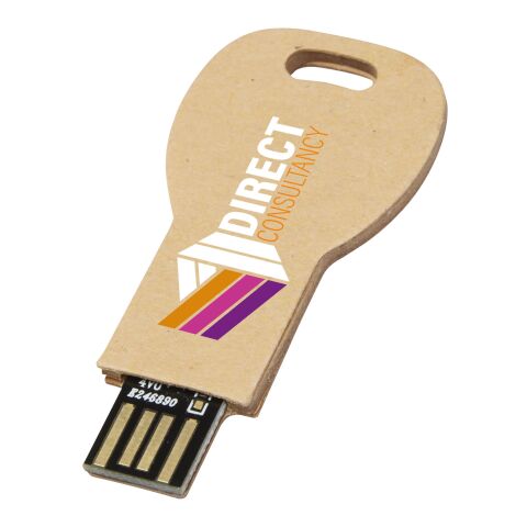 Schlüssel USB-Stick 2.0 aus recyceltem Papier Kraftpapier | 64 GB | 1-farbiger Tampondruck | Vorderseite | 36 mm x 14 mm