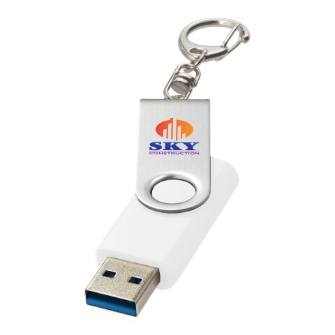 Werbeartikel Rotate USB-Stick 3.0 mit Schlüsselanhänger – weiß – mit Logo bedruckt