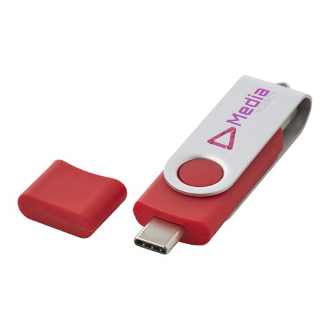 Werbeartikel OTG Rotate USB Typ-C Stick – rot – mit Logo bedruckt für das Homeoffice